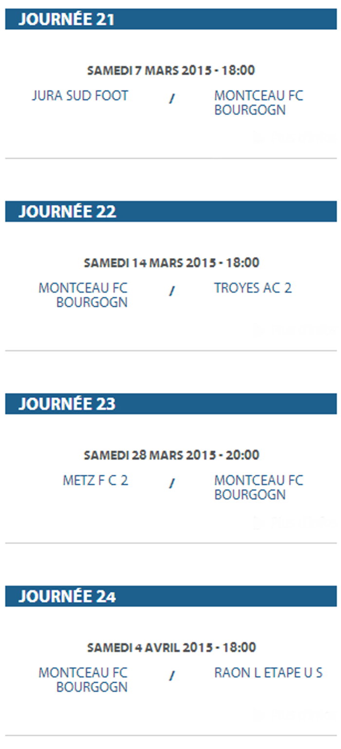 Calendrier rencontres football