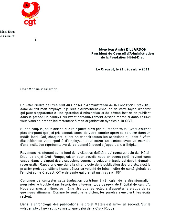 LETTRE CGT 24 12 2011
