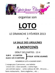 Association « espoir pour Clara » organise son loto à Montcenis