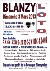 Pétanque Blanzynoise organsie son loto