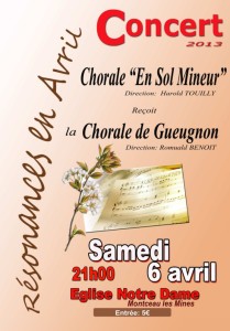 Concert de l’ensemble vocal montcellien « En Sol Mineur » plus la chorale de Gueugnon