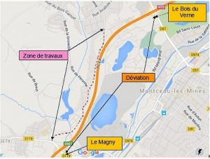 Travauxd’aménagement de la RD 119 renforcement de la chaussée à Montceau-les-Mines