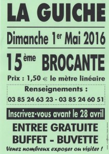 RAPPEL : 15ème brocante- vide grenier du Foyer rural de la Guiche