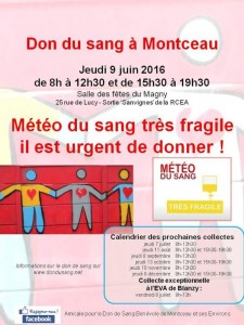 Don du sang à Montceau : Collecte de sang à la salle du Magny ce jeudi 9 juin 2016