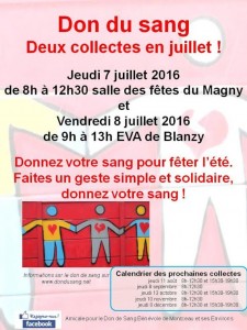 Don du sang à Montceau : Collecte de sang à la salle du Magny ce jeudi 7 juillet 2016