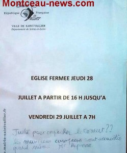 Un concert annulé à l’église du bourg de Saint-Vallier…
