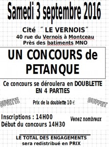 Rappel – Concours de pétanque CNL Le Vernois (Sortir)