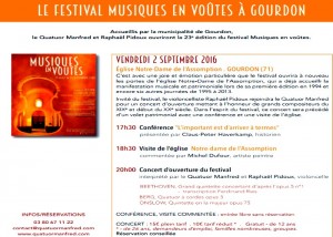 RAPPEL : Concert du Quatuor Manfred dans le cadre du Festival Musiques en Voûtes à Gourdon (Sortir)