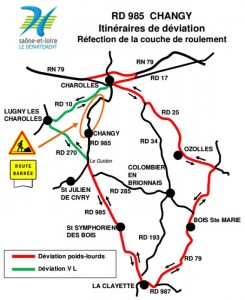 RD 985 – Commune de Changy / Travaux de réfection de la couche de roulement