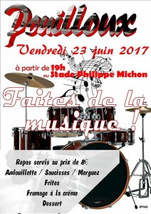 Vendredi 23 juin 2017, faites de la musique au stade à Pouilloux (19h)