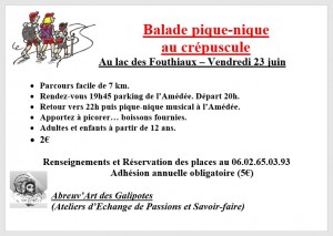 Vendredi 23 juin 2017 avec l’Abreuv’art des galipotes, départ 20h
