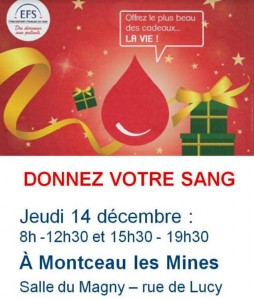 Don du sang à Montceau : collecte ce jeudi 14 décembre 2017