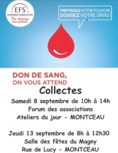 Don du sang au forum des associations de Montceau