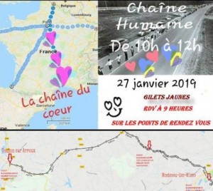 Chaîne humaine traversant la France dont la Saône-et-Loire (Social)