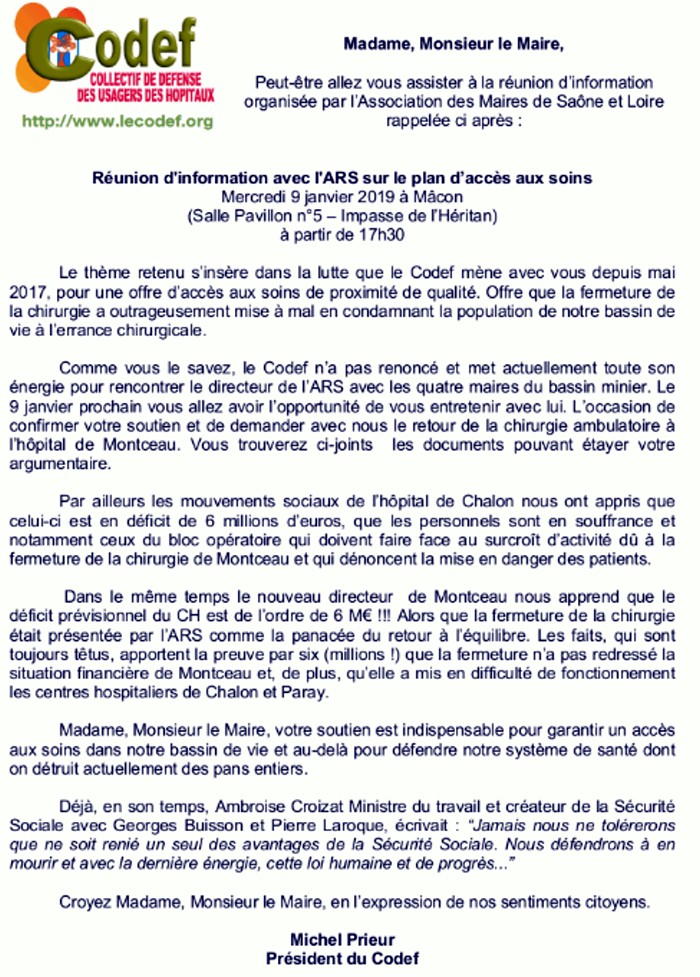 Lettre Codef 070119