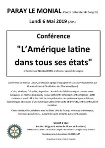 Conférence « L&rsquo;Amérique latine dans tous ses états » à Paray-le-Monial