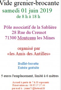 RAPPEL / Vide-grenier – brocante des « Amis Des Antilles » (Montceau-Sortir)