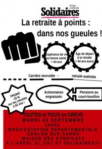 Manifestation le  24 septembre  2019 contre le projet de réforme de retraites à points Macron / Delevoye (Social)