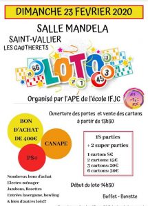 Loto de l&rsquo;Association des Parents d&rsquo;Élèves de l&rsquo;école IFJC