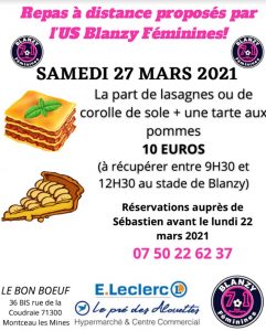 NOUVEAUTE : Repas à distance proposés par l’US Blanzy Féminines !
