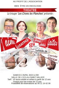 Au profit de l’Association Bien Etre en Oncologie (Sortir)