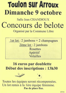 Concours de belote à Toulon-sur-Arroux